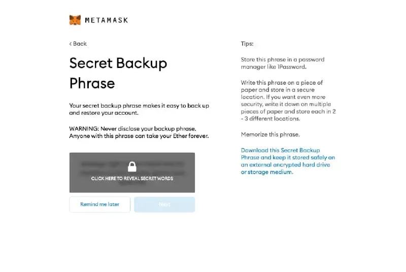 How to use your metamask wallet - Reveal Secret Words