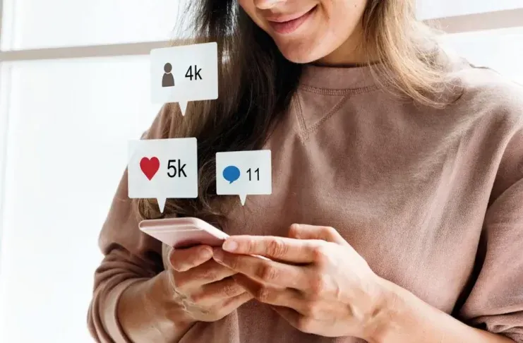 woman using smartphone social media