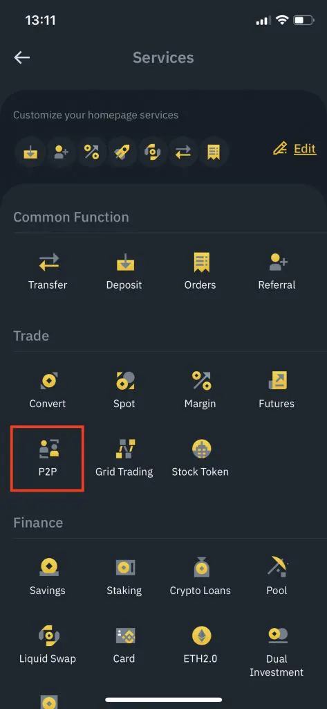 Binance More Menu