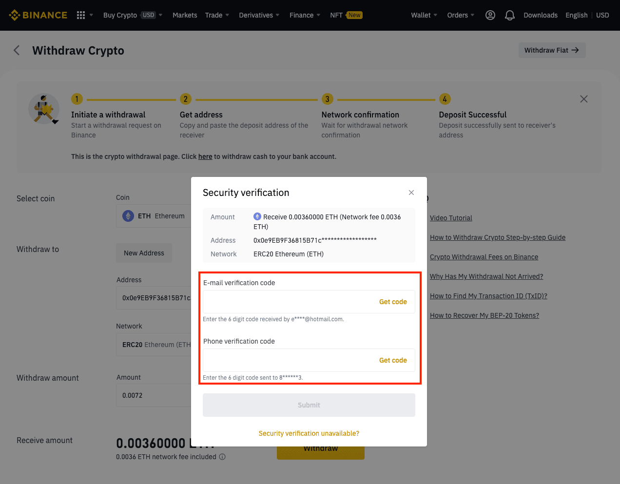 Binance Wallet Withdraw Ethereum - Security Verification