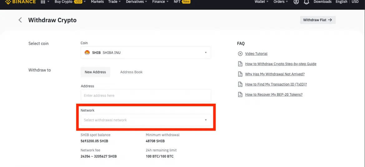 Transfer to safepal from binance - Choose Network SHIB