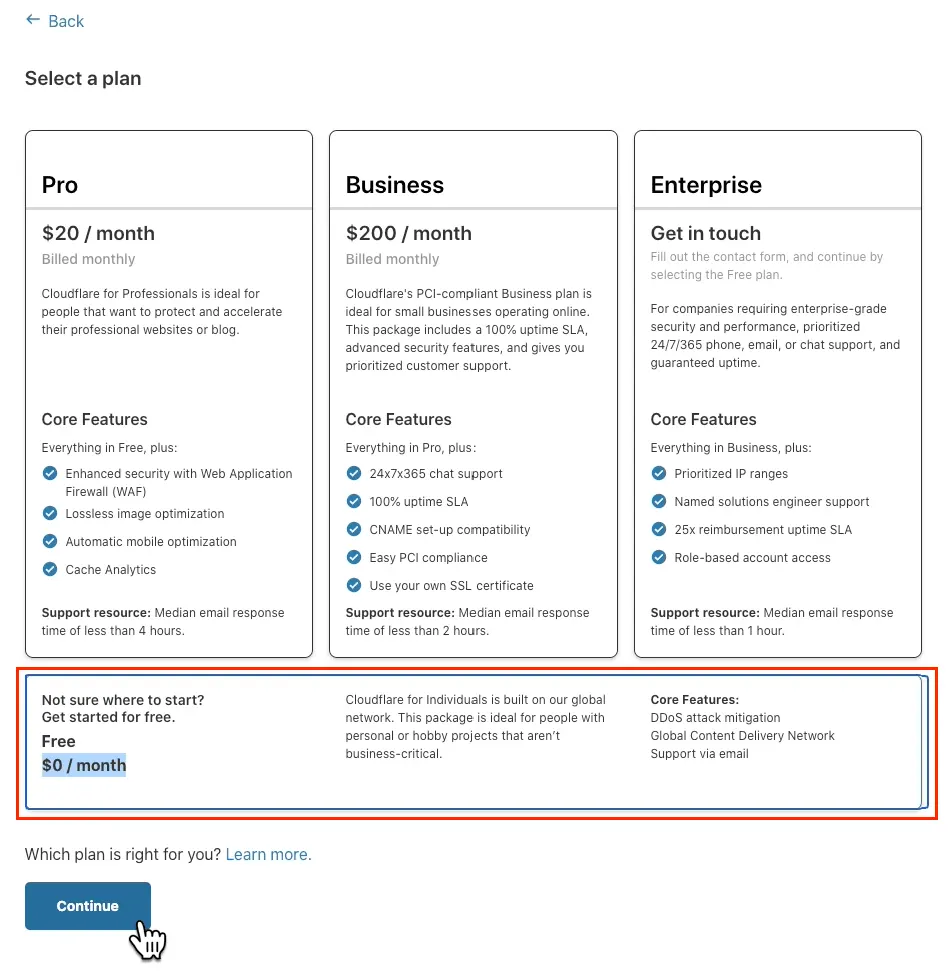 Cloudflare Free account
