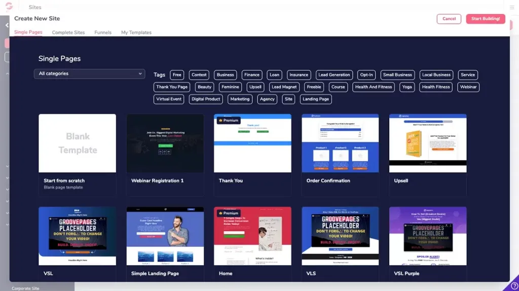 GroovePage - Choose Template