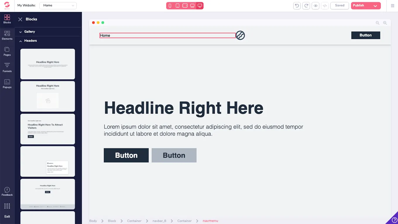 GroovePages - WireFrame Block Header