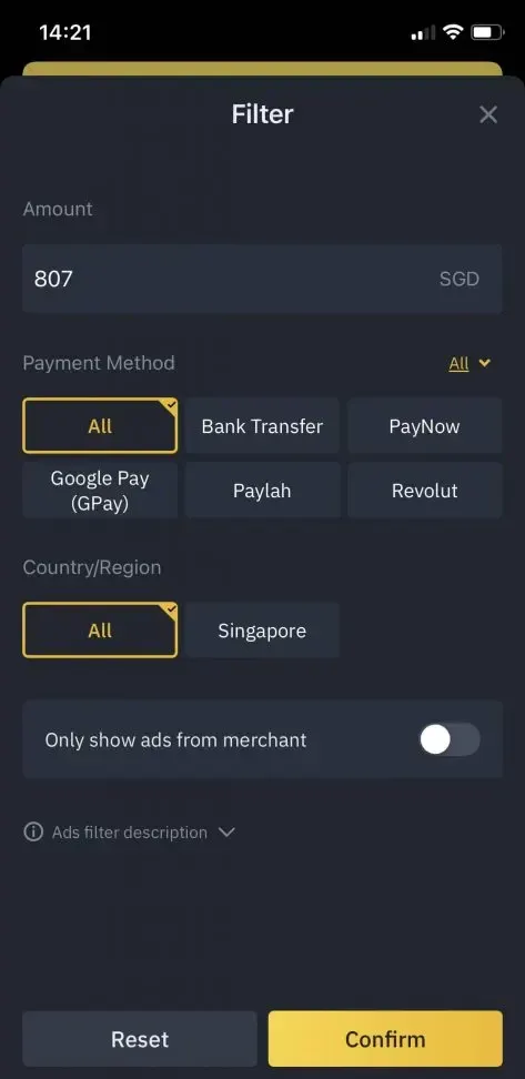 P2P Binance Using Filter