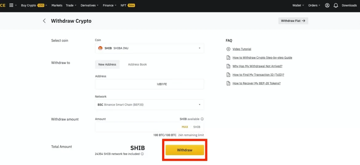 Transfer to SafePal from binance - Withdrawing SHIB on Binance