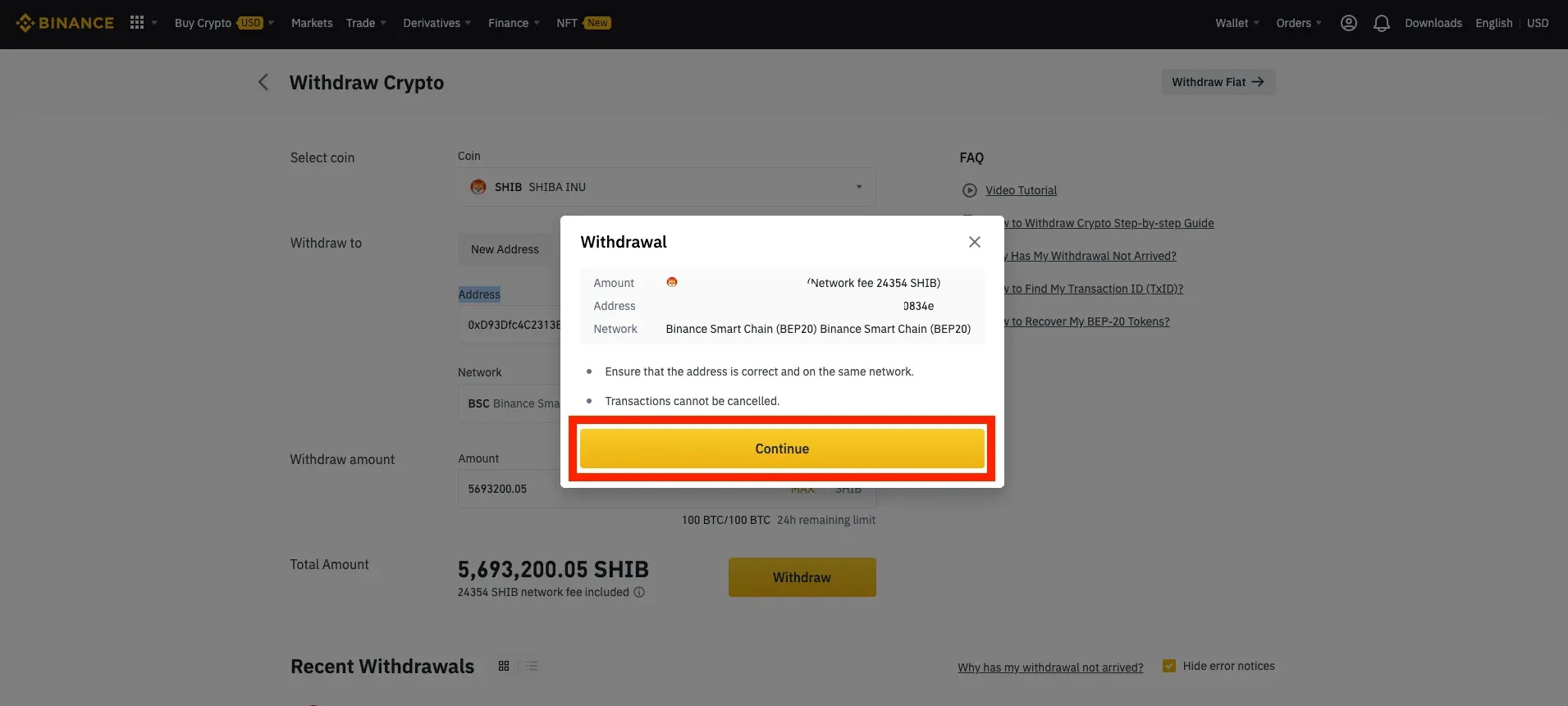 Transfer to safepal from binance - Continue to Withdraw