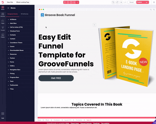 Website Editor showcase funnel builder