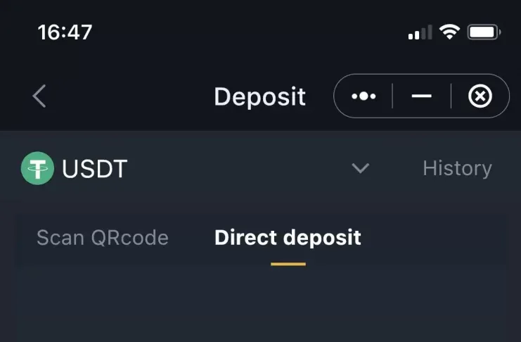 Binance dApp direct deposit & select wallet