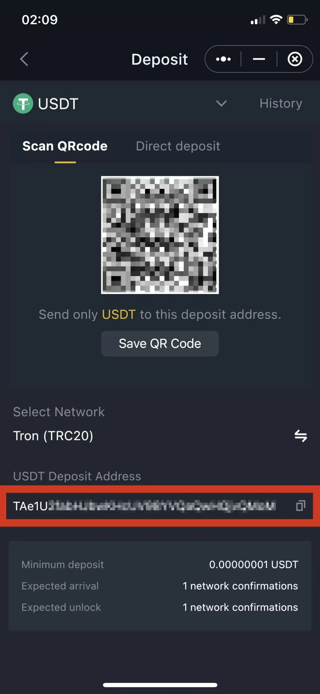 Binance dApp copy deposit address